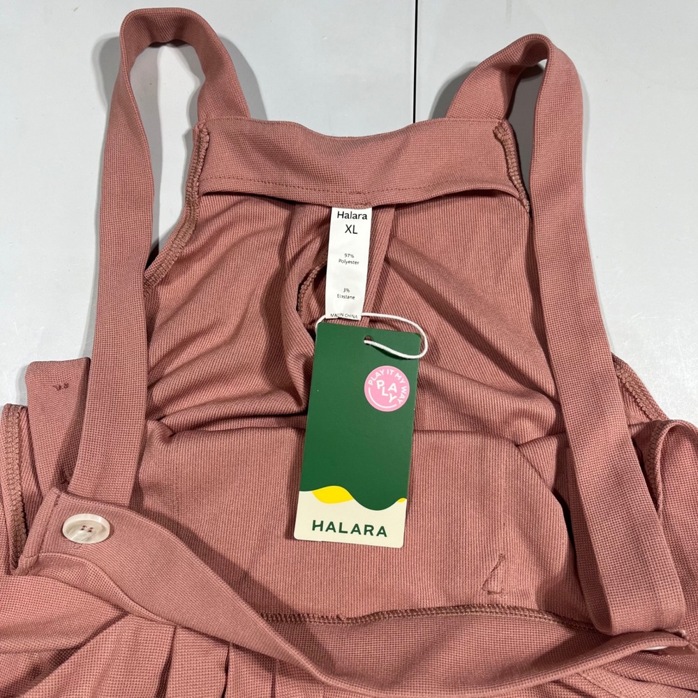 Halara Waffle Ribbed Wide Leg Overalls Pockets Womens XL Athleisure Stretch Boho - Picture 9 of 10